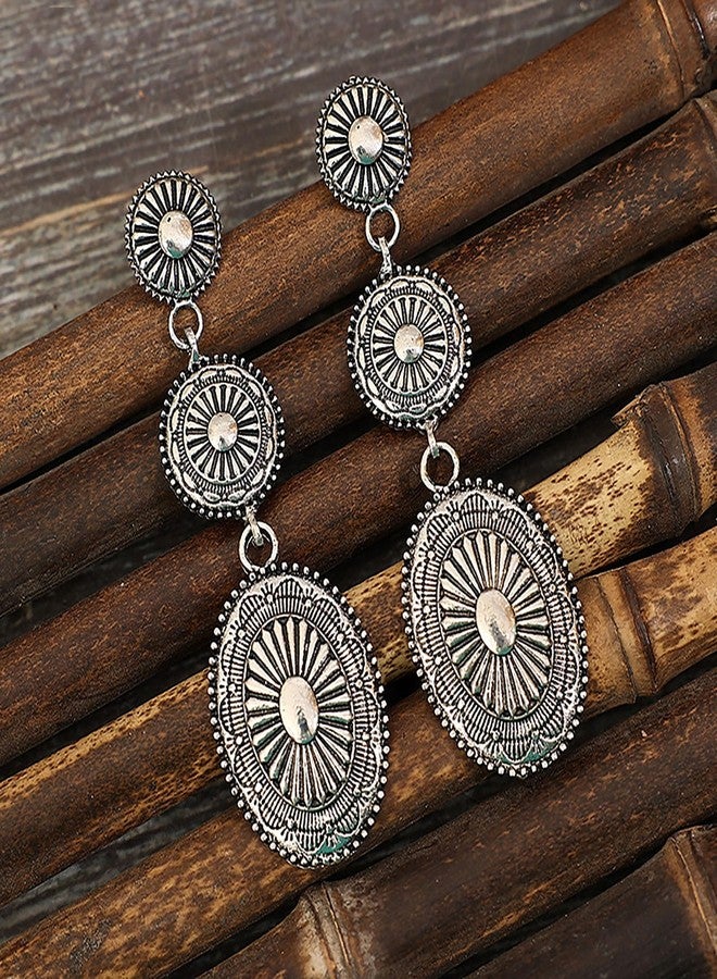 Wojgzon Vintage Western Earrings for Women, Silver Concho Cowgirl Earrings, Country Jewelry for Woman - Image 3